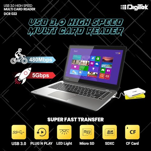 Image of DIGITEK (DCR-022) USB 3.0 High Speed Multi Card Reader, Support SDXC /SDHC /SD /Micro SDXC /Micro SD /CF Card, Support Operating System Window 7 /8 /10 or Higher, Mac OS 10.07 + Higher