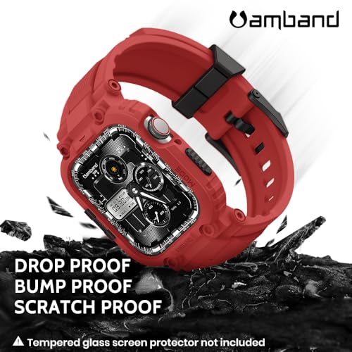 Image of amBand Bands Compatible with Apple Watch 9 /8 /7 /SE (3 /2 /1) /6 /5 /4 45mm /44mm Case for Men, M1 Sport Series Rugged Bumper Protective Cover for iWatch SE3 /SE2 /6 /SE /5 /4 44 mm - Mars Red