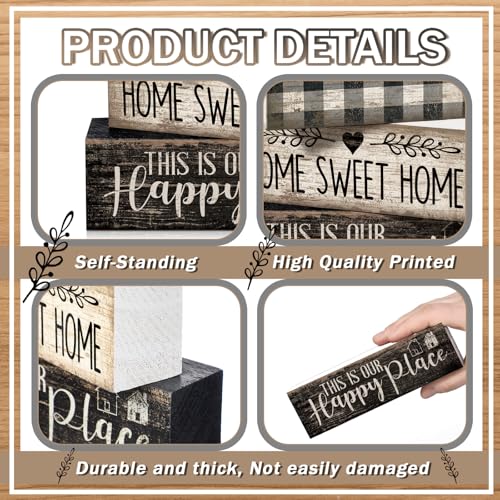Image of Moucuny 4 Pcs Farmhouse Decor Black and White Farmhouse Tiered Tray Decorations Home Sweet Home Table Centerpiece Wooden Blessed Heart Rustic Checked Kitchen Decor and Accessories Block Sign for Shelf