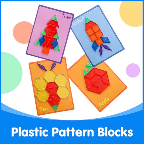 Image of 140 Pcs Translucent Pattern Blocks,Geometric Shapes,Light Table Accessories