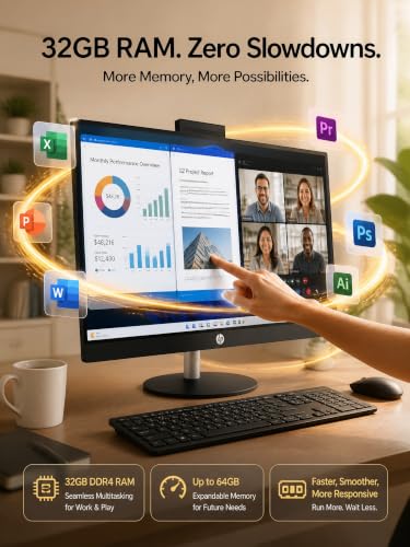 Image of HP 27 inch Touchscreen All-in-One Desktop Computer, AMD Ryzen 7 7730U