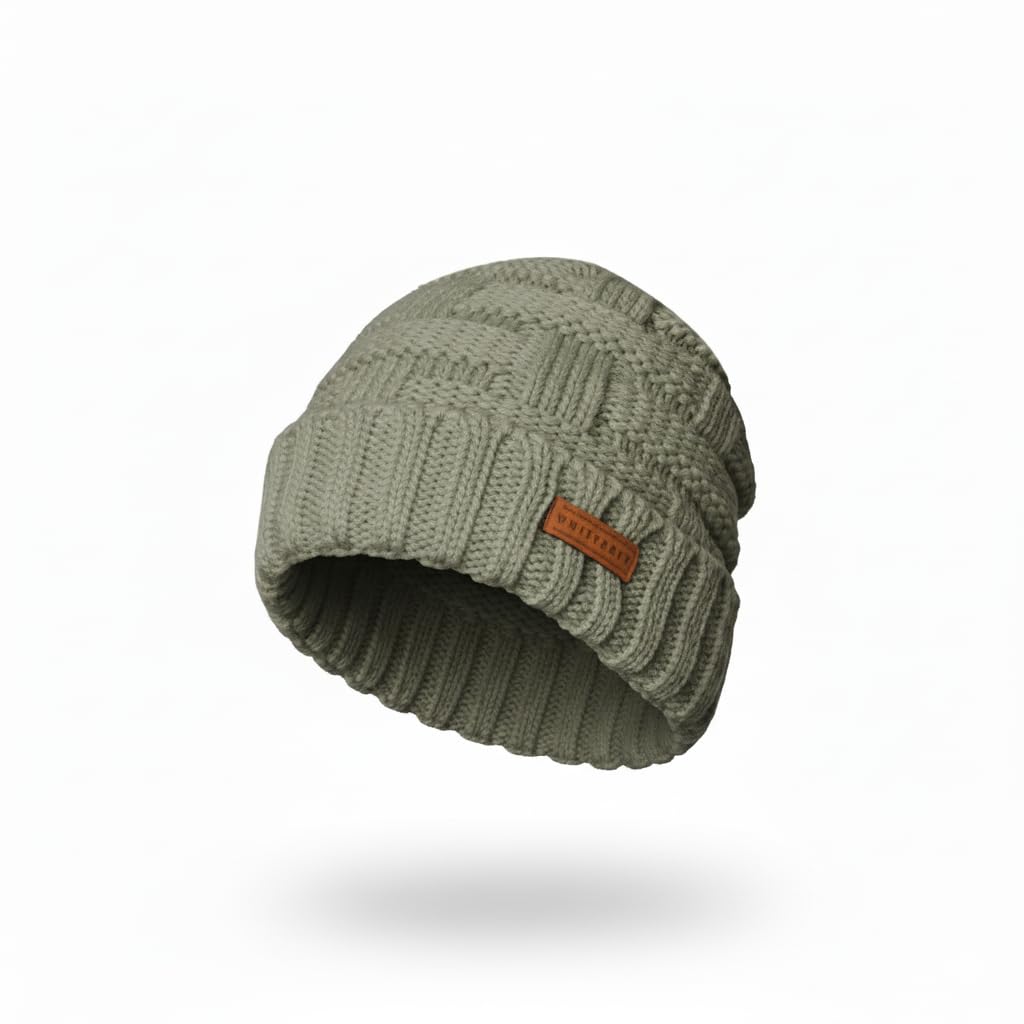 whitearth Warm Woolen Unisex Skull Cap with Fur Inside. Winter Stylish Soft Knit Beanie with Fold for Men and Women for Head and Ear Protection.-picture-31
