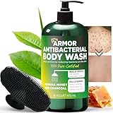 Antibacterial Body Wash | Antifungal Soap for Men & Women | Kills 99.9% of Germs & Bacteria | Helps with Back Acne, Body Odor & Jock Itch | Manuka Honey & Charcoal | Includes Scrubber16 fl oz