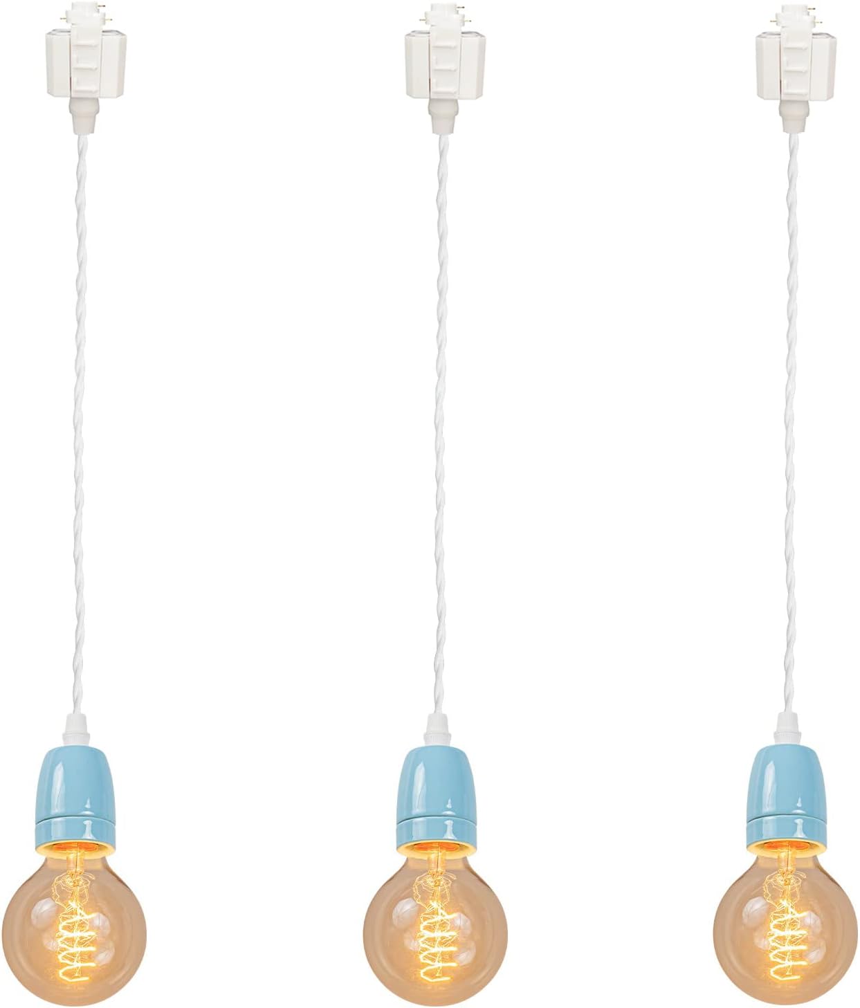 H-Type Track Pendant Light White Weave Rope Cord Gloss Oil Blue Ceramics Socket Retro Style Mini Lighting Industrial Macaron Pendant Lighting for Track Kitchen Customizable 2.5ft