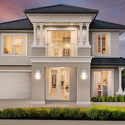 2 Pack Motion Sensor Led Outdoor Wall Lights, Dusk To Dawn Exterior Wall Lanterns, Matte White Front Porch Lights, Waterproof Wall Mount Light, Anti Rust Wall Lantern With Seed Glass E26 Base #TOP7