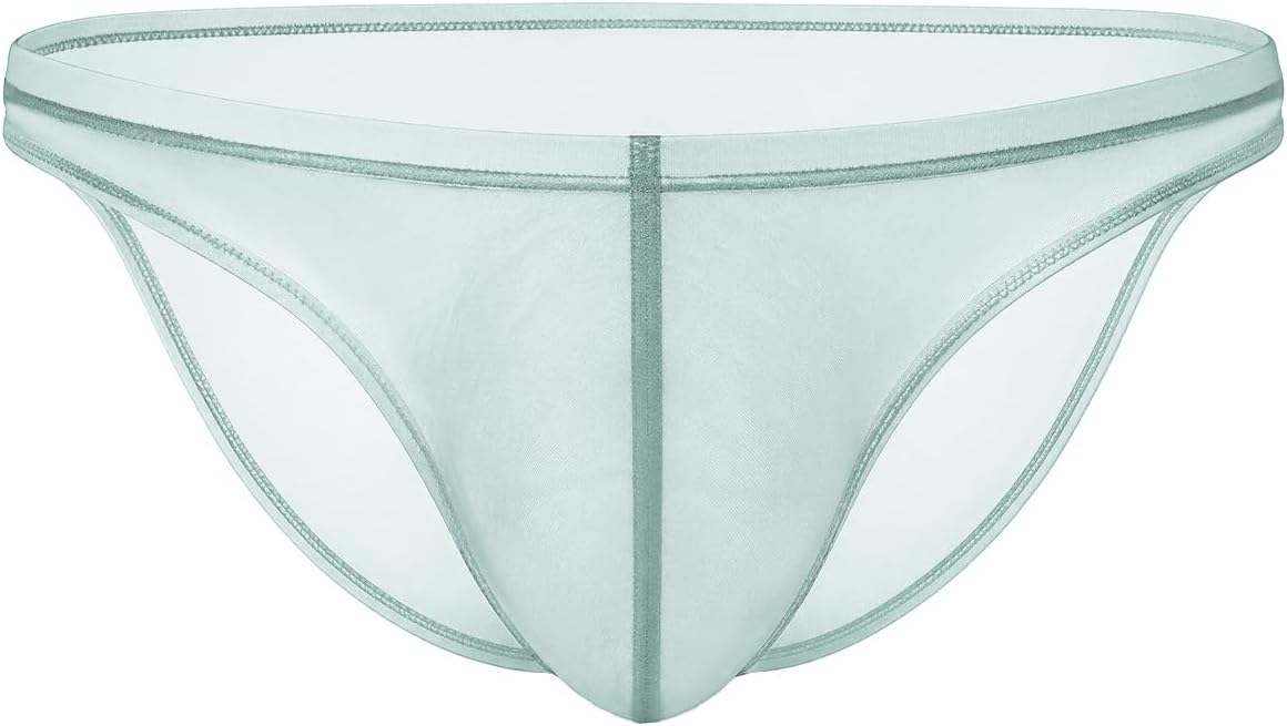 Men's Sexy See-through Bikini Briefs Low Rise Ice Silk Sheer Ultra Thin Soft Bulge Pouch Underwear