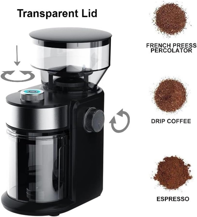 Bean Grinder Flat Burr Coffee Thickness Adjustable Cup Volume Can Be Set