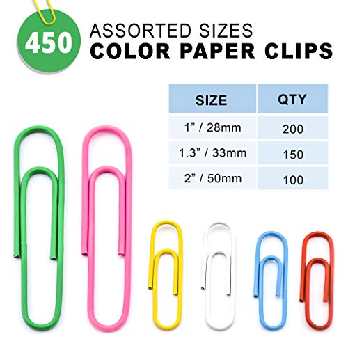 image for Kempshott 450 Color Paper Clips Assorted Sizes Small, Medium and Large