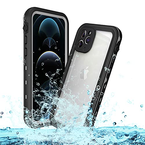Surakey for iPhone 12 Waterproof Case, iPhone 12 IP68 Waterproof Case, Shockproof Dustproof Full-Body Clear Case Built-in Screen Protector Underwater Outdoor Waterproof for iPhone 12,6.1 in - Black