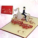 LINPopUp® 3D Karte Hochzeitskarten Hochzeitseinladung Glückwunschkarten Liebe Brautpaar auf Fahrrad (Tandem), N88