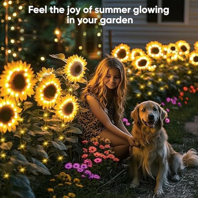 Sunflower Solar Lights Garden Decor: 6-Pack Artificial LED Solar Flower Lights Spring Summer Outdoor Decorations- Waterproof Patio Lamps for Outside Yard Pathway Walkway Porch - Gifts for Women Mom