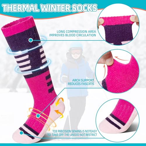 Velice Kids Merino Wool Ski Socks 3 Pairs Boys Girls Thermal Thick Warm Winter Cozy Boot Socks for Skiing Snowboarding4