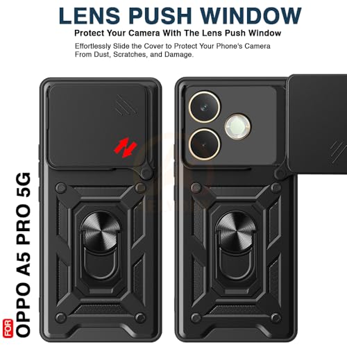 Image of Armor Bumper Back Cover Case for Oppo A5 Pro 5G Rotating Camera Cover, Ring Holder & Kickstand | Heavy Duty & 360 Degree Protection Oppo A5 Pro 5G Back Cover (Black)