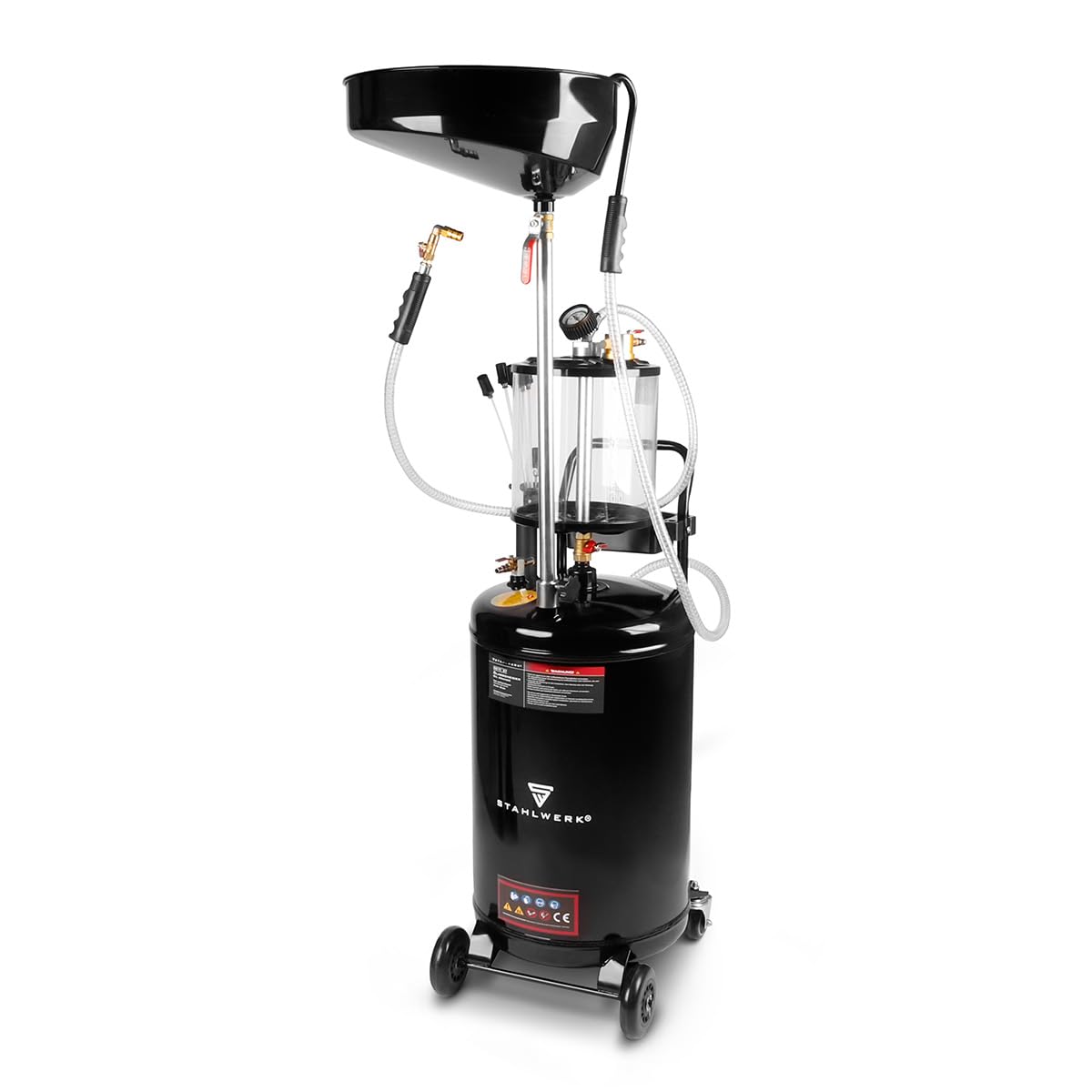 STAHLWERK Impianto di estrazione dell'olio – 80 litri di capacità, serbatoio di raccolta dell'olio e raccoglitore dell'olio usato, camion mobile con separatore olio, scaricatore dell'olio con camera