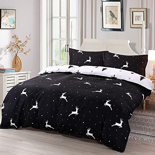 Mengersi Christmas Deer Bedding Set Queen White Deer