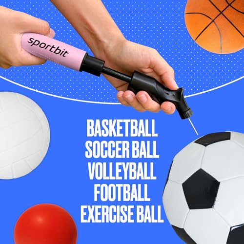 Image of SPORTBIT Ball Pump for Sports Balls - Push & Pull Inflating System - Hand Pump for All Exercise Balls - Volleyball Pump, Basketball Inflator, Football & Soccer Ball Air Pump - Goes with 5 Needles Set