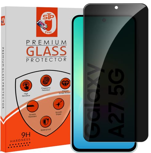 Image of STP FEEL Premium Grade Privacy Tempered Glass Screen Protector Guard Compatible For Samsung Galaxy A27 5G (6.7 Inch, Pack of 1) Full Edge to Edge Coverage Anti-Spy /Anti-Peeping 9H Hardness