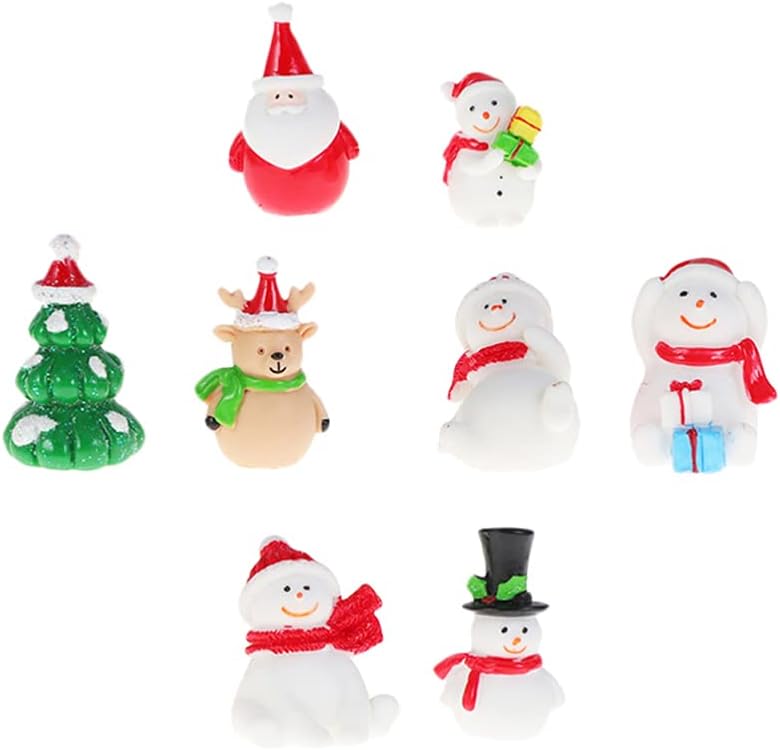 Toyvian 8pcs Miniature Resin Toys Christmas Micro Landscape Dollhouse Xmas Decorations for DIY Christmas Crafts Home Desk Decor (Random Styles)