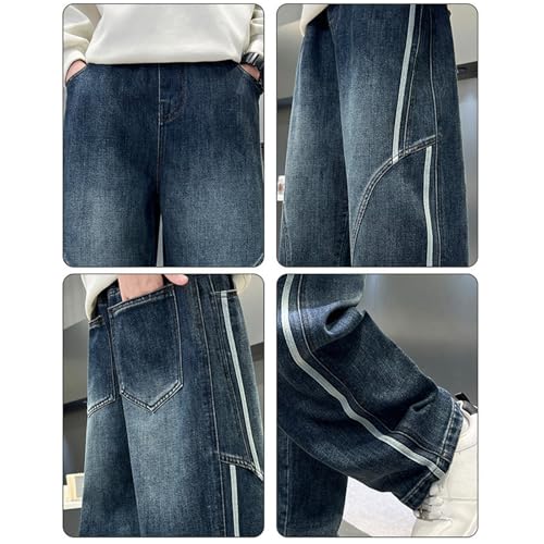 Kids Boys Baggy Striped Jeans Streetwear Wide Leg Elastic Waist Denim Pants Loose Trendy Trousers for Youth Boys2