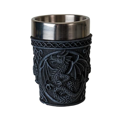 SUMMIT COLLECTION Gifts Polyresin Dark Grey Medieval Gothic Fantasy Dragon Shot Glass Removable Stainless Steel Insert with Celtic Knotwork Design 3 Fl Oz