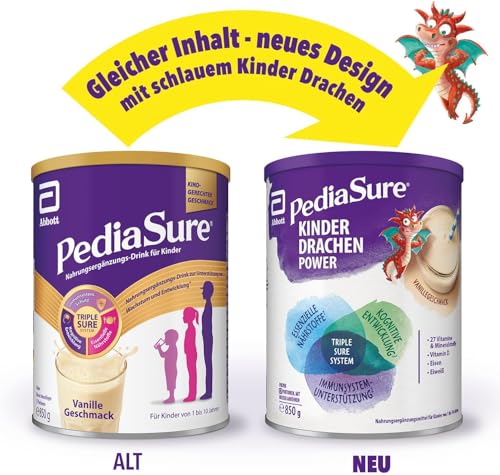 Pediasure Kinder Drachen Power Vanille 850g| leckerer Nahrungsergänzungsshake für Kinder ab 1 Jahr|mit 27 Vitaminen & Mineralien, Protein und triplesure Komplex|Verpackung kann variieren – Bild 3