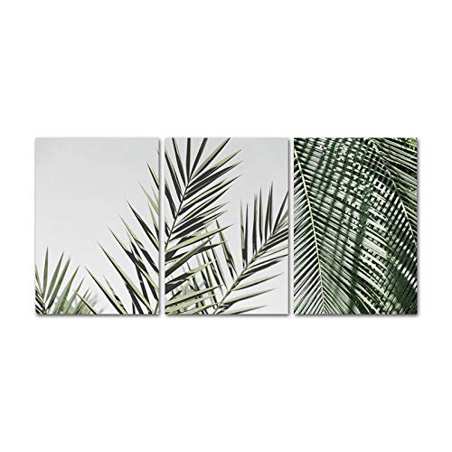 Toile feuilles de palmier tropicales 50x70 cm x3 sans cadre pour deco salon nordique