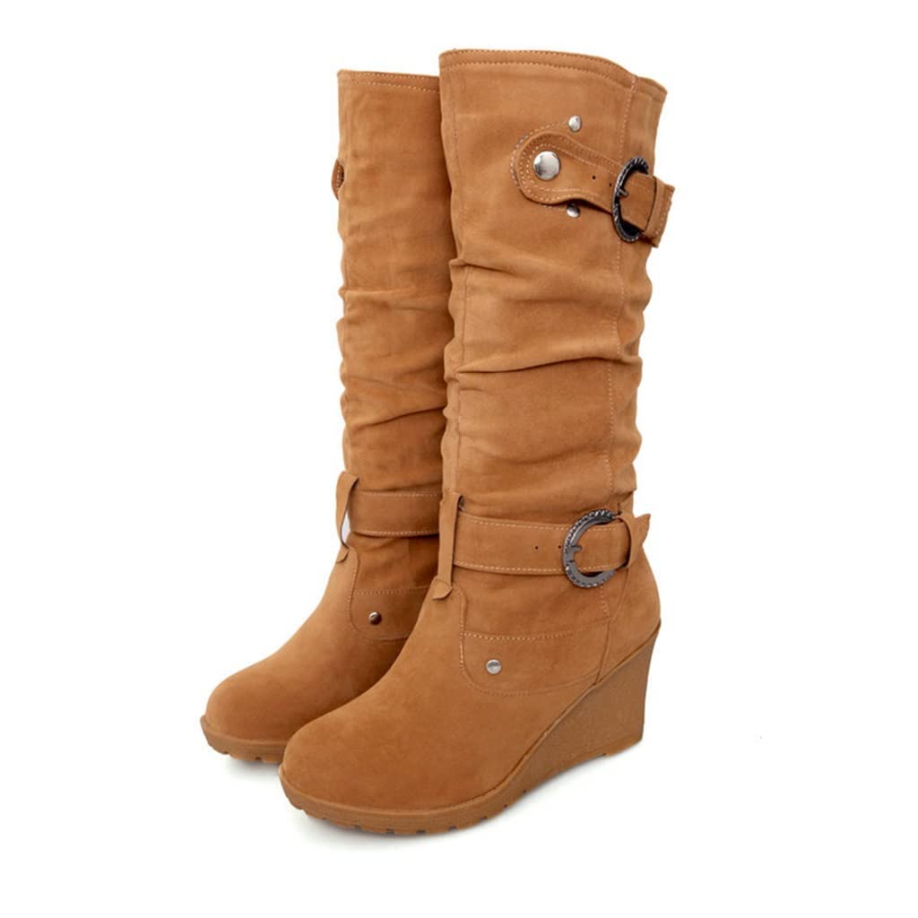 Retro Hoge Laarzen Met Sleehak, Elegante Lange Dameslaarzen Met Gesp, Warme Winterse Instappers Van Suède, Outdoor Snowboots, Ridderlaarzen for Dames, Feestschoenen (Color : Brown, Size : 41 EU Retro Hoge Laarzen Met Sleehak, Elegante Lange Dameslaarzen Met Gesp, Warme Winterse Instappers Van Suède, Outdoor Snowboots, Ridderlaarzen for Dames, Feestschoenen (Color : Brown, Size : 41 EU