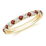 2 mm Wide Round Cut Garnet & White Diamond Half Eternity Ring For Women, 14K Yellow Gold Plated 925 Silver January Birthstone Garnet Bridal Anniversary Wedding Band