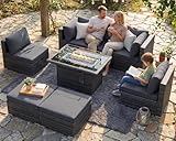 NICESOUL 29.3'' High Backrest Patio Furniture Set with Firepit Table Gas/Propane, Heavy Duty Deep Seating Outdoor Sectional Sofa Sets, 6 Seater Modern Luxury Extra Large Wicker Conversations, Gray