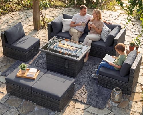 NICESOUL 29.3'' High Backrest Patio Furniture Set with Firepit Table