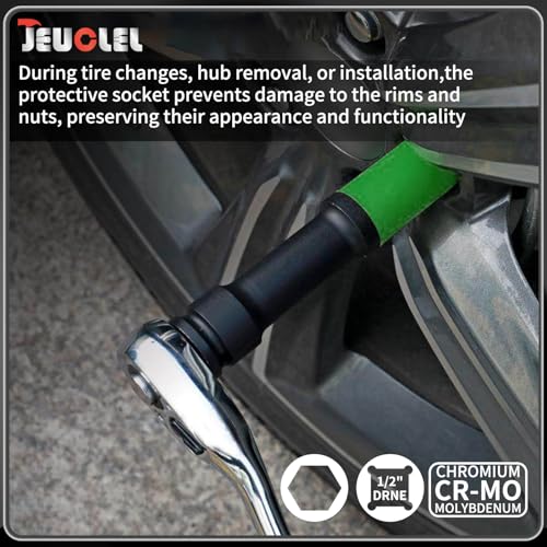 Image of 19mm 1 /2 inch Extra-Long Wheel Protector Impact Socket, Lug Nut Removal | 6 Point, Non-Marring, Thin Wall, Deep Socket, Wheel Protector, Protective Socket, Color-Coded, Cr-Mo Steel, Hand Repair Tool