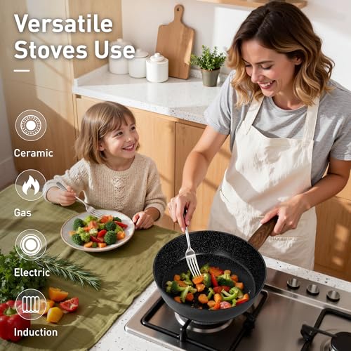 Image of DishDelight Non Stick Pots and Pans Set, 12 Piece Kitchen Cookware Sets | Granite Pans Set for Cooking, Compatible with Induction, Gas & Electric Stoves, PFOA & PFOS Free, Even Heating, Easy to Clean
