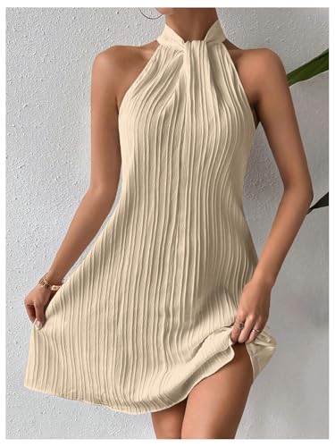 Image of Floerns Women's Pearl Beaded Halter Twist Sleeveless Tie Back Dress A Line Dress