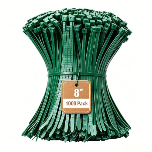 Image of Armpow 8 Inch Garden Green Zip Tie 1000 PCS, 40 Lbs - Small to Medium Zip Tie, Nylon PA66 UV Resistant Cable Tie Heavy Duty for Indoor and Outdoor Use - Ideal for bundling and securing objects