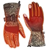 KEMIMOTO Heated Camo Hunting Gloves for Men, Winter Thermal Electric Gloves with 2 Rechargeable Battery Packs, Touchscreen Camouflage Gloves for Hiking, Skiing, Shoveling Snow (L)