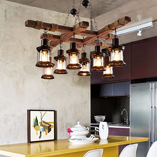 YUPIN Vintage Iluminación Colgante E27 Mesa Comedor Lámpara Colgante Barco Rústico Madera Araña Techo Altura Ajustable Retro Industrial Bar Cocina Ático Comedor Iluminación 8 Cabezas Araña Cover