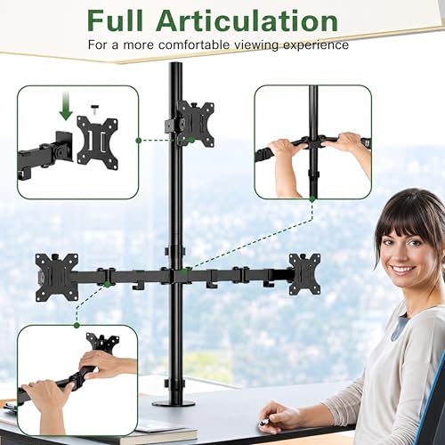 Image of BIJASANI Triple 3 Monitor Stand | 1 Top + 2 Bottom Arms | Large Dual C-Clamp | 810mm Single-Pole | 10 KG Per Arm | 10-32 inch | Tilt Swivel Rotation | 3 Year Warranty | Trading Gaming WFH