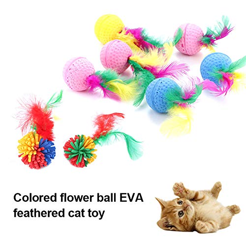 Profancity 1 Pcs Colorful Sponge Balls Cats Toys with Feathers Kitten