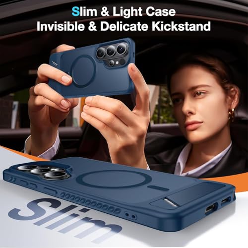 Image of Elzzi Magnetic Magsafe for Samsung Galaxy S26 Ultra Case [Compatible with MagSafe][Full Camera Protection][Built-in Invisible Kickstand] Translucent Matte Phone Back Cover - Blue