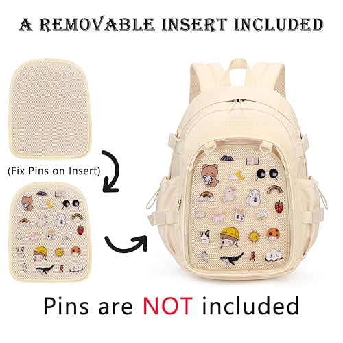 ZJYJING Ita Backpack with Pin Display Insert School Backpack for Girls Cute Ita Bag for Anime Badge Display (Off White)2