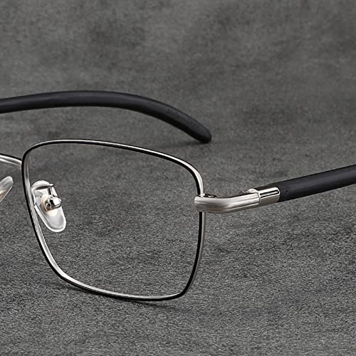 Stylowe biznesowe okulary do czytania, męskie oprawki w stylu retro prostokąta Czytniki komputerowe blokujące niebieskie światło z drewnianym ramieniem (kolor: srebrny, rozmiar: 1,5 x)