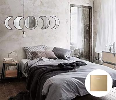 YUBAIHUI Scandinavian Bohemian Home Wall Decor Moon Phase Decorative Mirror Set Acrylic Bedroom Decoration Self Adhesive Ornament Living Room Decor (Black)