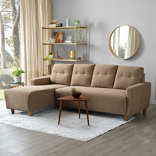 Image of Sleepyhead Yolo Designed by Duroflex - 3 Seater Sofa, LHS L Shape Sofa Set |Premium Fabric, Plush 3-Layer Cushioning |Modern Buttonless Tufted & Anti-Sag Comfort |3 Years Warranty - Coco Brown