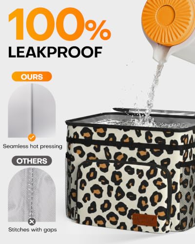 Image of HOTOR Insulated Lunch Box Men Women Leak-Proof Cooler Lunch Bag 9L | 4 Pockets, Adjustable Strap, Ideal for Work, Picnic, Travel, Camping, Gift, Brown Leopard