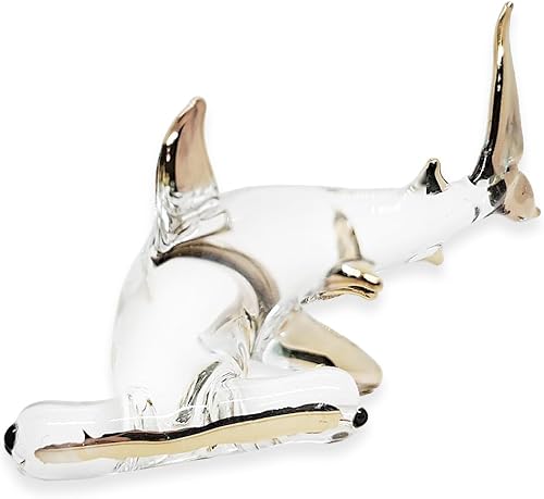 Miniatura 8 de Mr_air_thai_Glass_Blown Pequeña figura de tiburón martillo de oro transparente de 2 pulgadas de largo, animal de vidrio soplado a mano en miniatura,