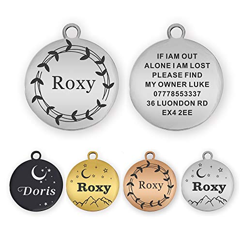 Stainless Steel Pet ID Tags Personalized Dog Tags Round Dog ID Tags Small Cat Tags Large Dog Collar Tags Custom Text Engraved on Both Sides(S Silver)