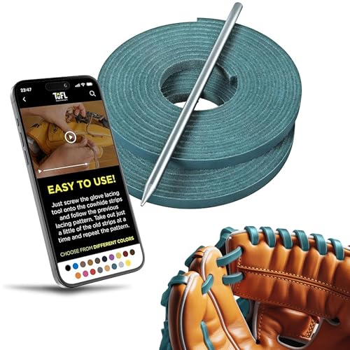 TOFL Softball and Baseball Glove Lace Kit | Mitt Lace Glove Repair Lacing Kit | 2 Leather Laces with Lacing Needle for Catchers Glove| Teal