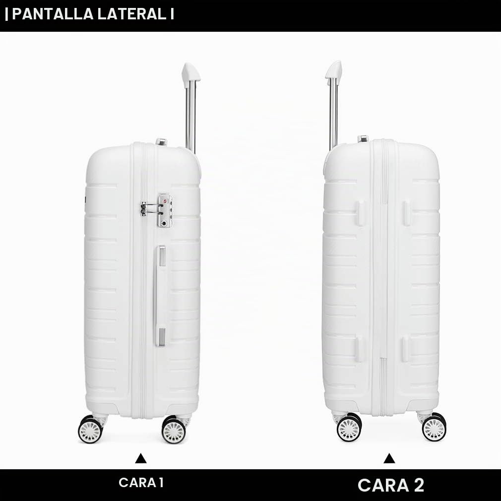 Kono Maletas de Viaje Cabina 4 Ruedas Equipaje de Mano Ligero de Polipropileno Maleta Mediana TSA con Cremallera Maletas Cabina Rígida 65CM 66L (Blanco)