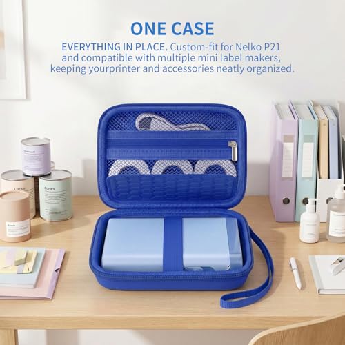 Image of Comecase Case Compatible with Nelko P21 / for Phomemo D30 D35 Label Maker Machine, for JADENS D11 / for SUPVAN Mini Labeler Sticker, Labler Maker Storage for Tape&Accessories (Deep Blue)