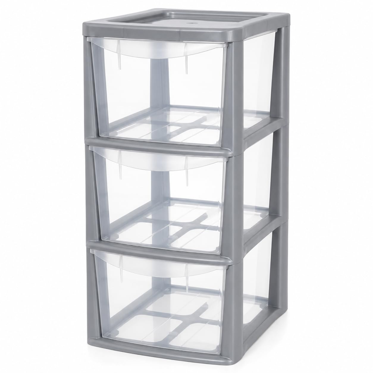 ORYNTO Medium Rattan Effect Plastic Storage Drawers Tower Spacious Plastic Drawers Organizer Unit for Home Office Bedroom Garage Durable Stylish Multi Purpose Storage Drawers (3 Tier, Silver Clear) — image 1